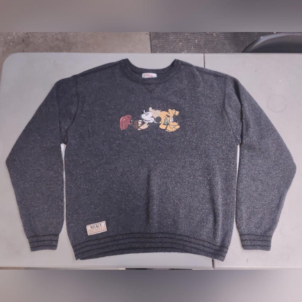 Disney Mickey Mouse Wool Sweater - Dark Grey - Men's XL - 1990s Vintage
